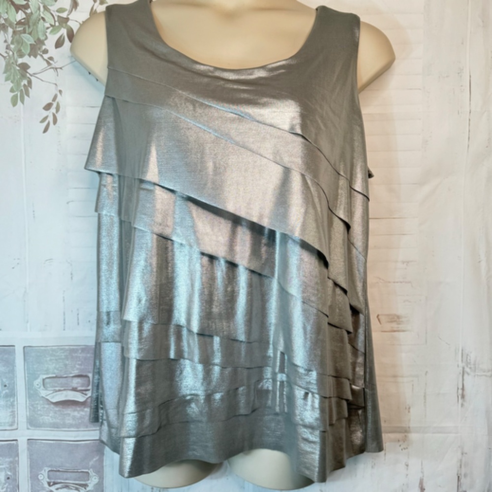 Avenue Womens Silver Shimmer Layered Party Cocktail Holiday Tank Top Sz. 18 20